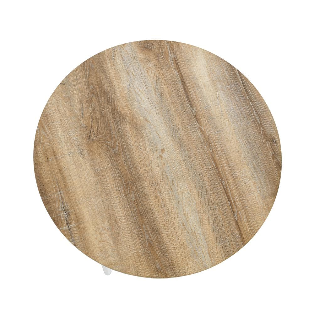 Round Coastal Oak and White Metal Coffee Table