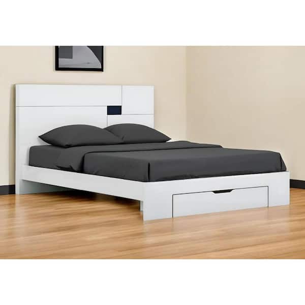 White Wood Frame California King Panel Bed