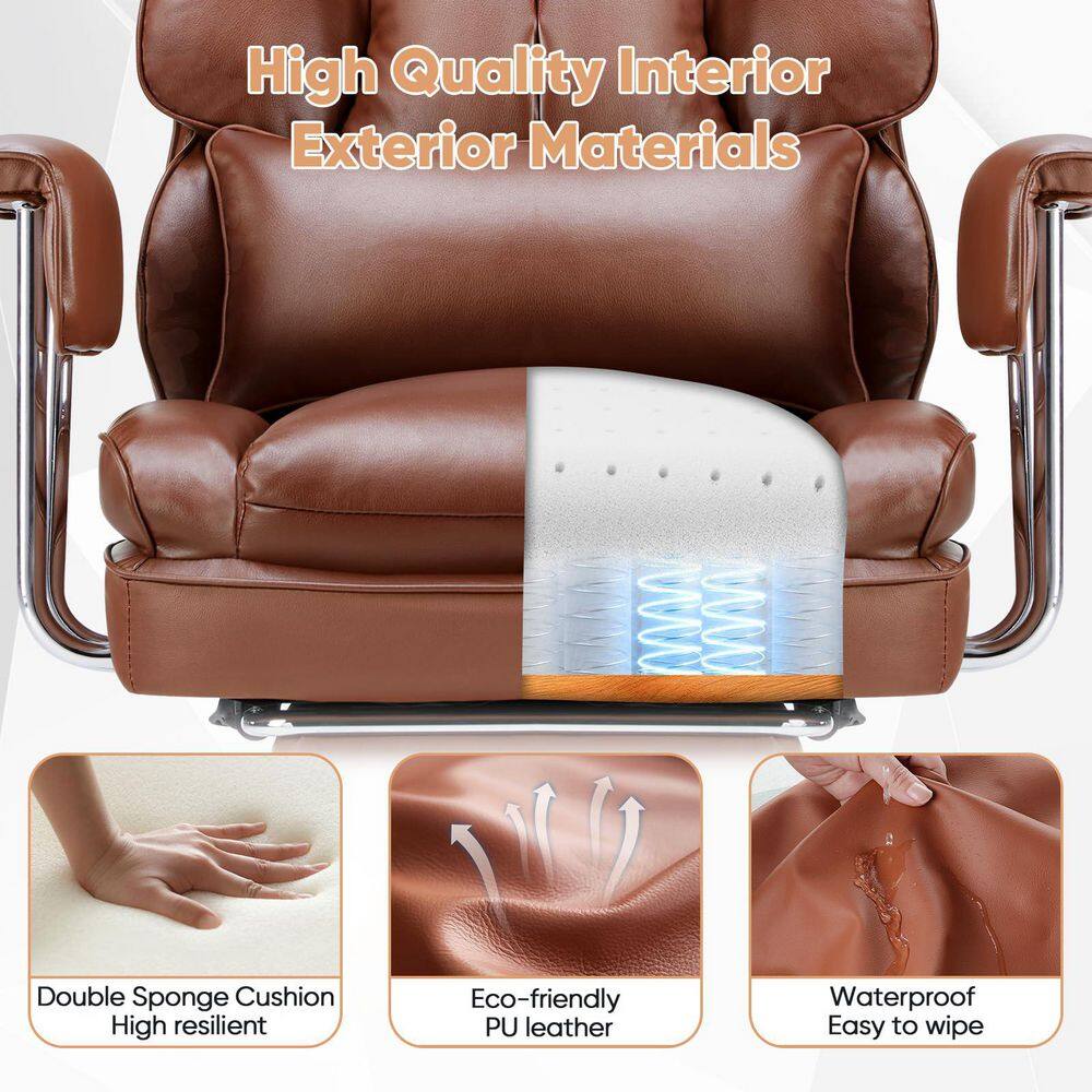 Big Tall PU Leather Reclining High Back Executive Chair in Brown with Footrest and Lumbar Support with Adjustable Arms - Thumbnail 5