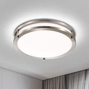 15.75 in. Brushed Nickel Dimmable 25-Watt Selectable LED Flush Mount 3000K/4000K/5000K with Acrylic Shade