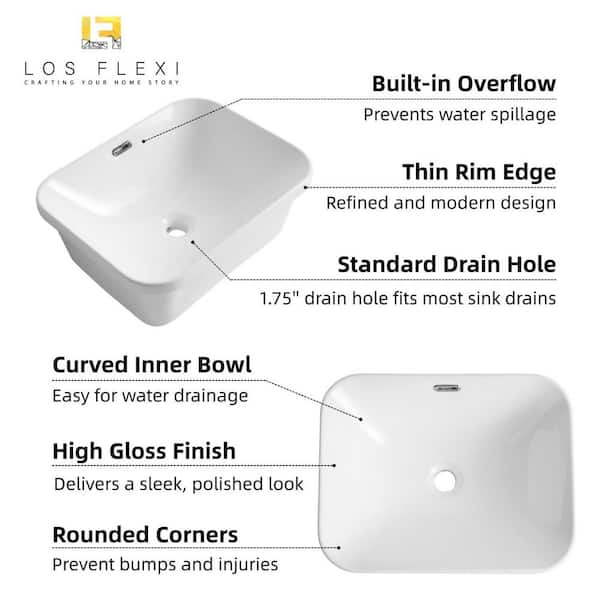 Los Flexi 19 in. x 15 in. Semi Recessed Bathroom Sink Rectangular