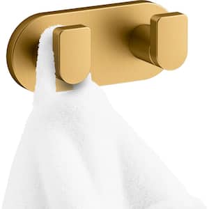 Composed Double Robe J-Hook in Vibrant Brushed Moderne Brass