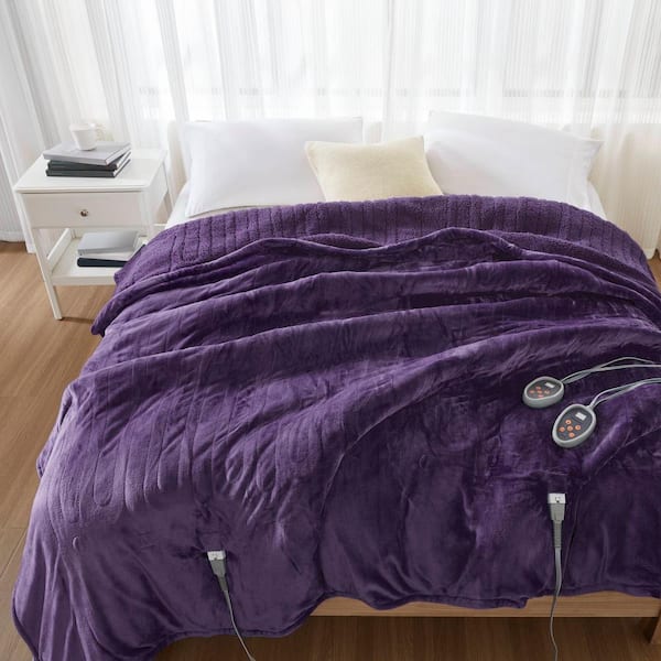 Beautyrest Heated Microlight to Berber Purple King Blanket 90 in. x 100 in.