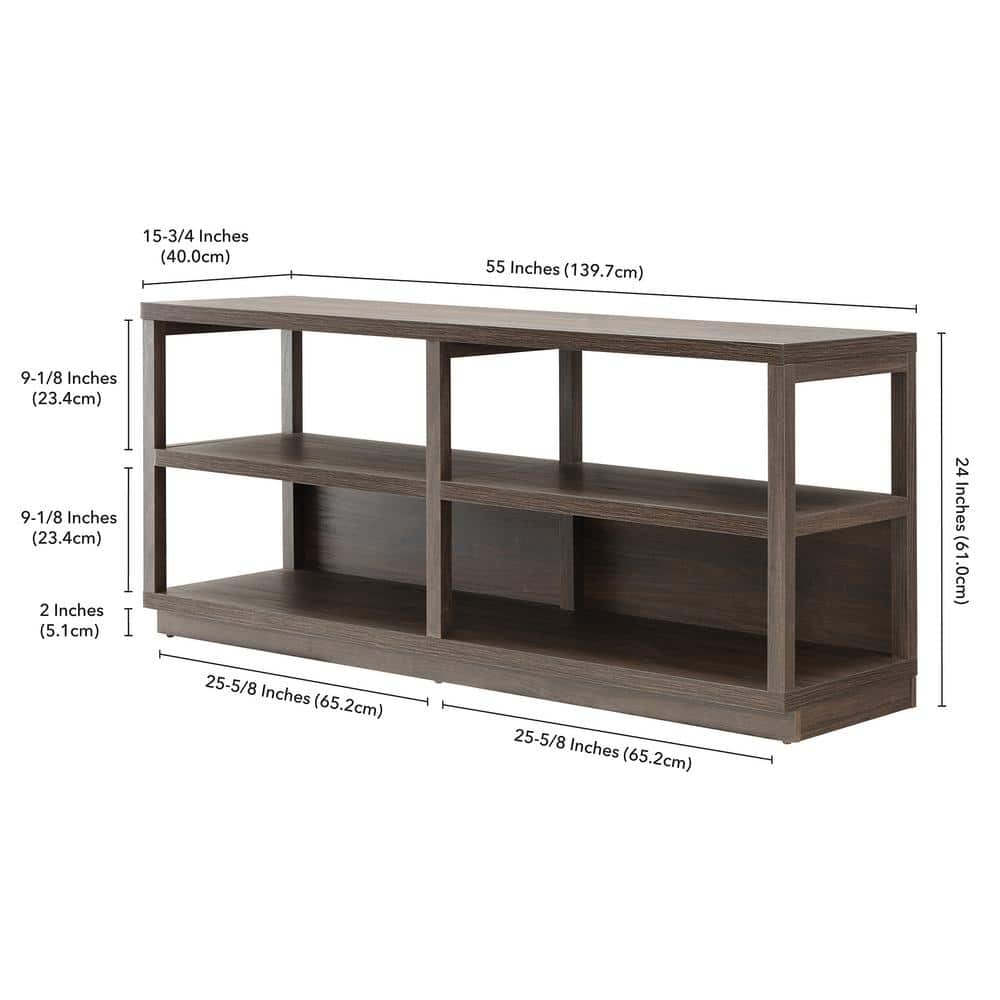 Thalia Modern 55" Alder Brown Wood TV Stand with Open Shelves