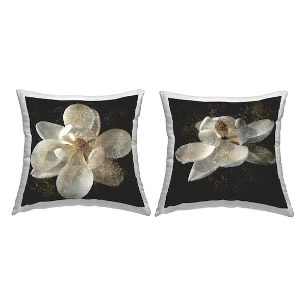 Stupell Industries Vintage Magnolia Blooms Black Square Outdoor Throw Pillow 2-Pack