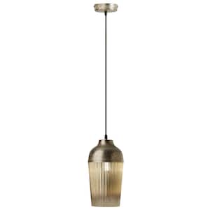 Taryn 1-Light Silver Hanging Pendant with Metal and Glass Cylinder Shade
