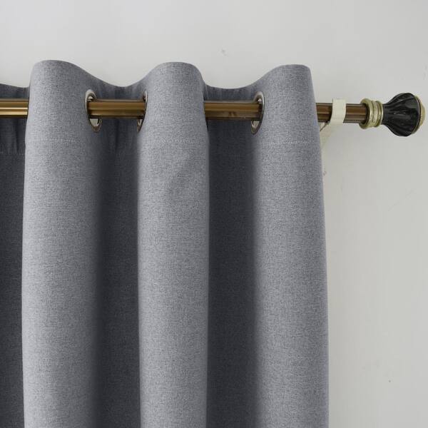 Pair of Light Grey Eyelet Curtains 100% Complete Blackout Bedroom 52" x 63" 