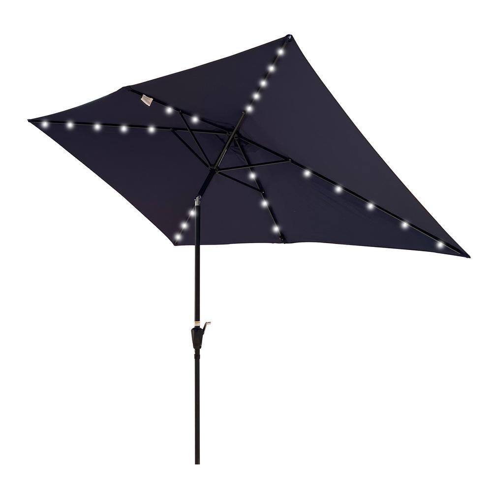 10 ft. Outdoor Rectangular Patio Solar LED Lighted Umbrella with Crank&Push