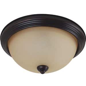 Geary 10.5 in. 1-Light Bronze Ceiling Flush Mount with Amber Scavo Glass