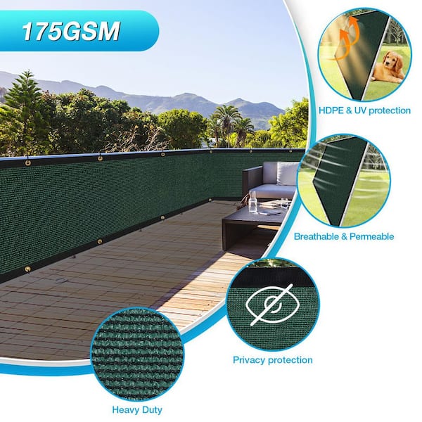 5 ft. x 50 ft. Dark Green 175 GSM Balcony Privacy Fence Screen with 90% UV Blockage, 40 Cable Zip Ties Included