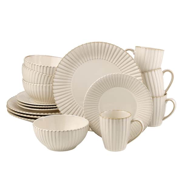 Over and Back 16-Piece White Reactive Stoneware Dinnerware Set (Service for 4)