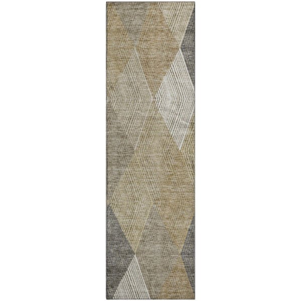 Mayfield Premium Machine Washable Abstract AMF962 Wheat 2 ft. 3 in. x 7 ft. 6 in. Runner Rug
