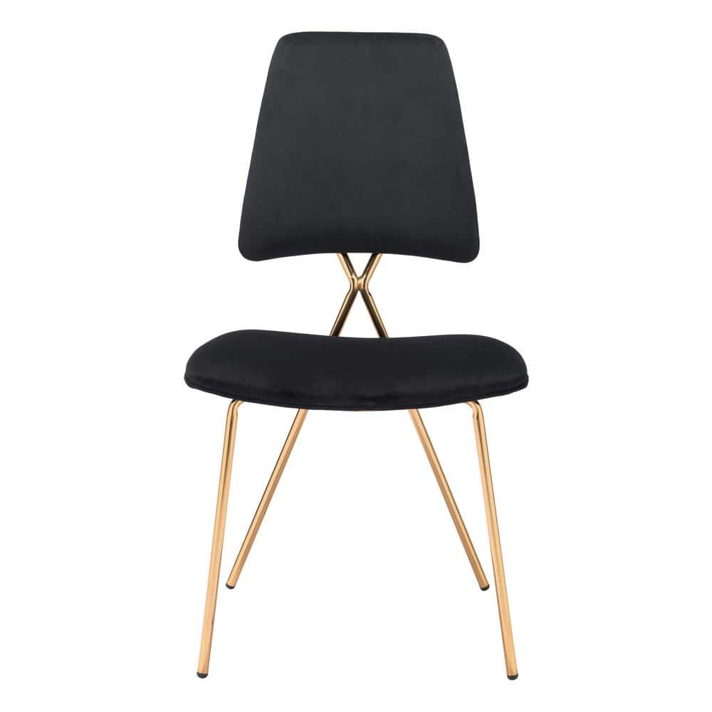 Chloe Low Cross Back Black Velvet Side Chair with Gold Frame