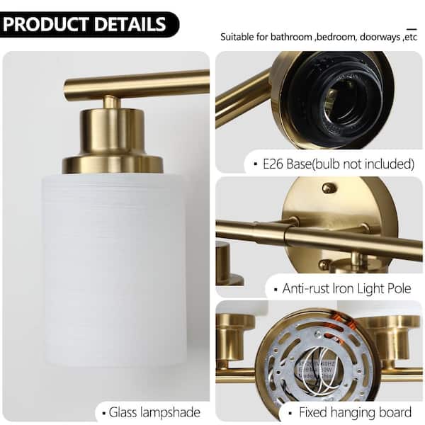 31.5 in. 5-Light Golden Bathroom Light Fixtures Black Bathroom Vanity Light Over Mirror with Opal White Glass Shade