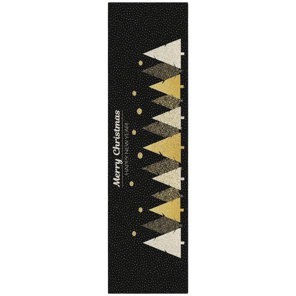 Cozy Winter 2 ft. 3 in. x 7 ft. 6 in. Black Indoor/Outdoor Washable Area Rug