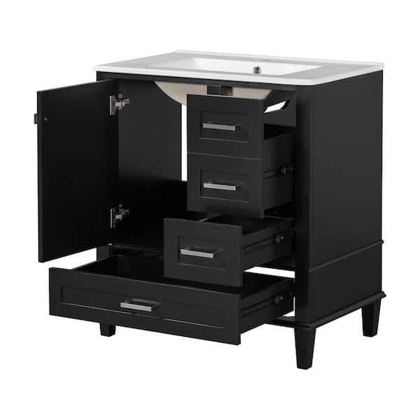 30 in. W x 18 in. D x 34 in. H Bathroom Black Linen Cabinet