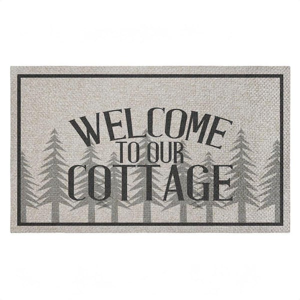 Welcome to Our Cottage Trees Gray 18 in. x 30 in. Polyester Non-Slip Outdoor Door Mat