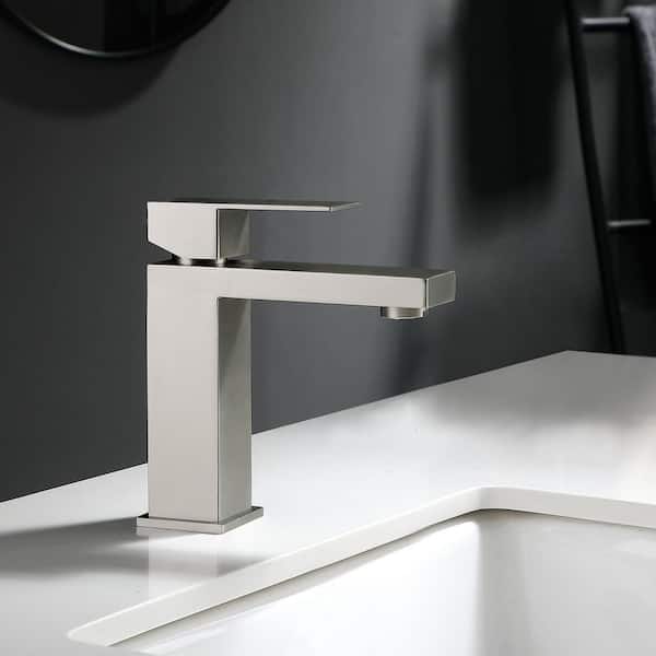 Basin Faucet Single Handle Single Hole Bathroom Faucet with 15° Angled Spout Splash-Free in Brushed Nickel