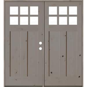 64 in. x 80 in. Craftsman Knotty Alder Left-Hand/Inswing Double 6-Lite Clear Glass Grey Stain Wood Prehung Front Door