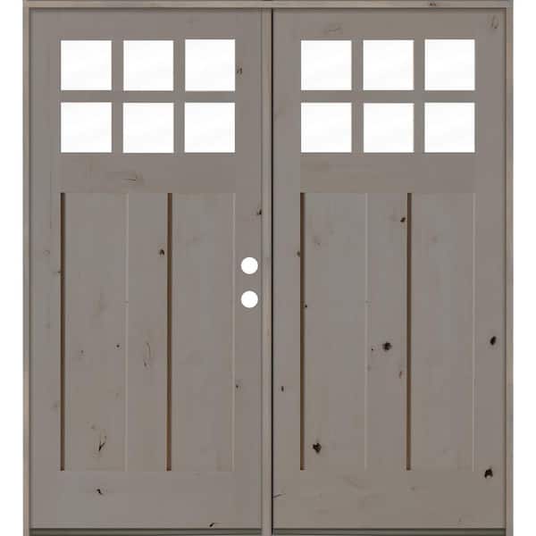 Krosswood Doors 72 in. x 80 in. Craftsman Knotty Alder Left Hand Active 6-Lite Clear Glass Wood Grey Stain Double Prehung Front Door