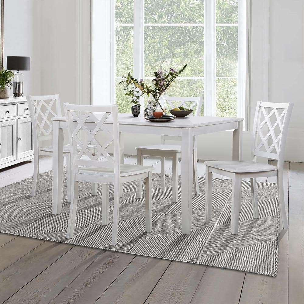 White Birch Veneer 5-Piece Dining Set with Lattice-Back Chairs