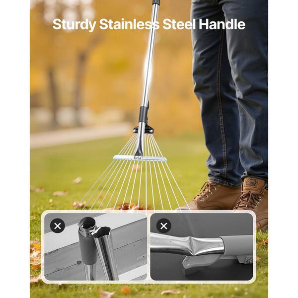 SVOPES Adjustable Garden Rake with 15 Metal Tines, 7.5-22.4 in