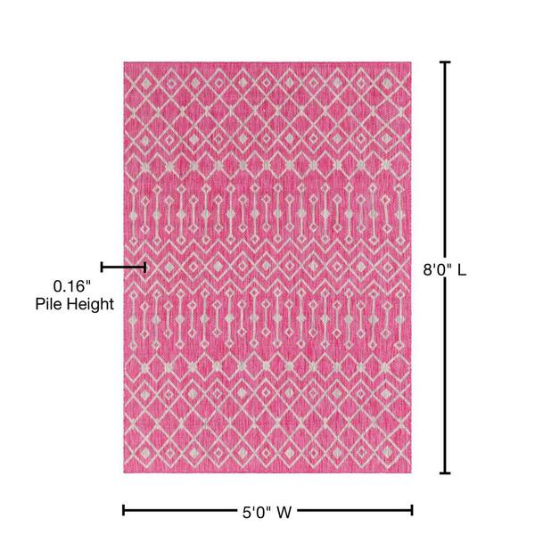 Unique Loom Pink/Gray Tribal Trellis Outdoor 5 ft. x 8 ft