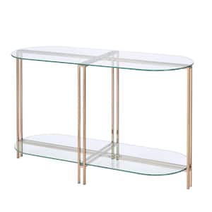 Veises 48 in. Champagne 35-Specialty Glass Console Table with Metal Frame