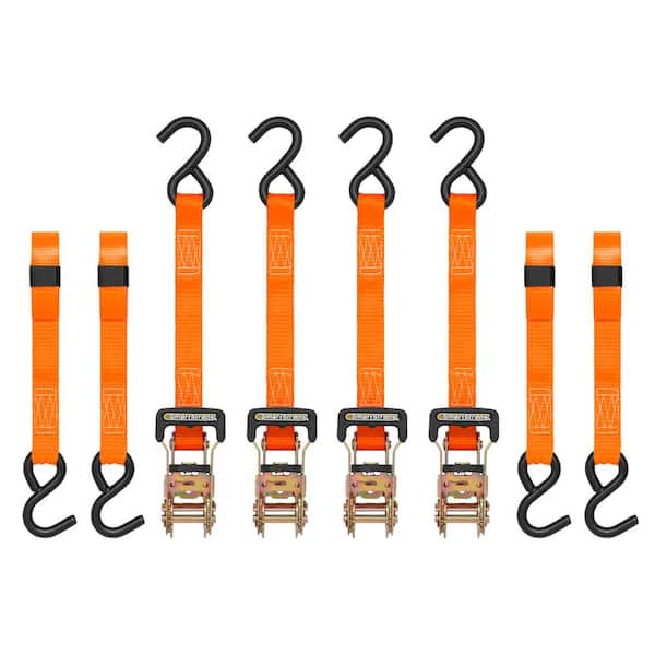 10 ft. Orange Padded D-Handle Heavy-Duty Ratchet Tie Down Straps with 1,000 lb. Safe Work Load - (4-Pack)