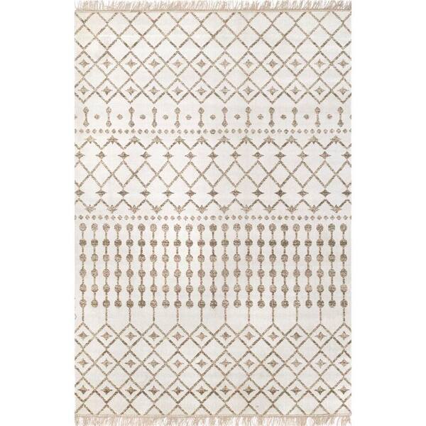 nuLOOM Rosalie Modern Moroccan Trellis Beige 8 ft. Indoor/Outdoor Square Patio Rug