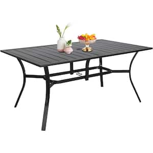 60 in. x 37 in. Metal Outdoor Dining Table with 1.57 in. Umbrella Hole