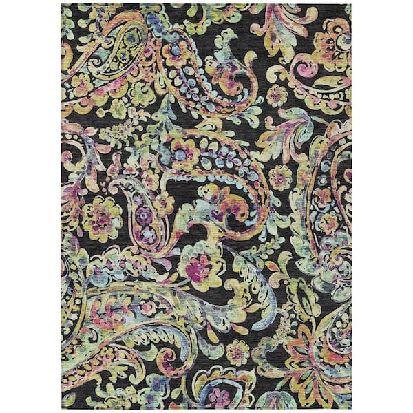 Chantille Machine Washable Indoor/Outdoor Abstract ACN834 Black 8 ft. x 10 ft. Area Rug