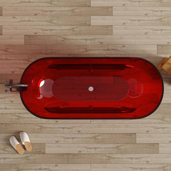 69 in. x 29.5 in. Stone Resin Solid Surface Flatbottom Freestanding Soaking Bathtub in Transparent Red
