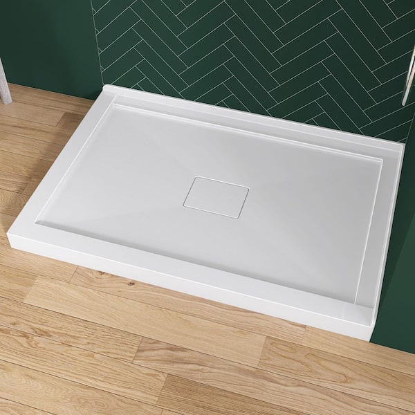 Moca 48 in. L x32 in. W Corner Double Threshold Acrylic Shower Pan Base with Center Drain and Cover Shower Tray in White