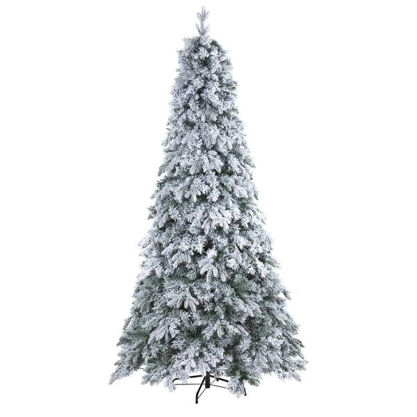 Nearly Natural 8 Ft Pre Lit Flocked Vermont Mixed Pine Artificial Christmas Tree With 600 Clear Led Lights T1773 The Home Depot