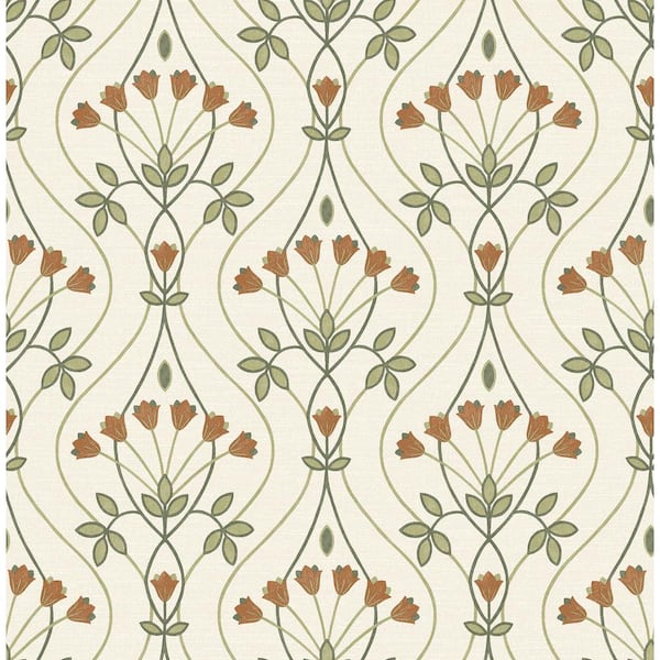 A-Street Prints Dard Green Tulip Ogee Wallpaper Sample