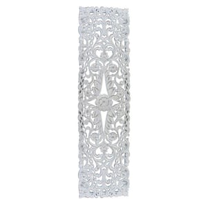 White Carved Floral Vine Design Tall Decorative Wooden Wall Art Panel