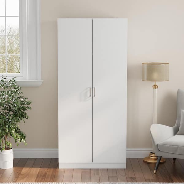 【新品】PerfumeCloset CHECKCOMBINATION OUTER FUFU&GAGA White Wood 31.5 in. Armoire with Metal Hanging Rod and 6
