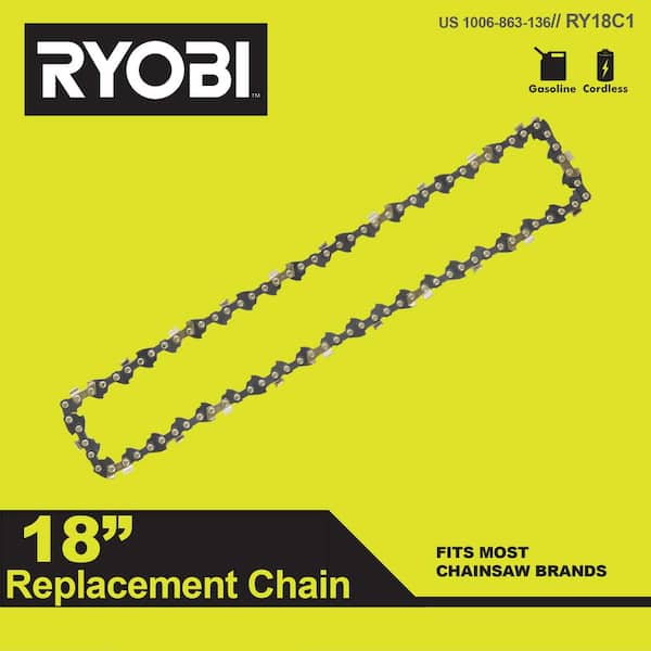 RYOBI 18 in. 0.050-Gauge Replacement Full Complement Standard Chainsaw Chain, 62 Links (Single-Pack)