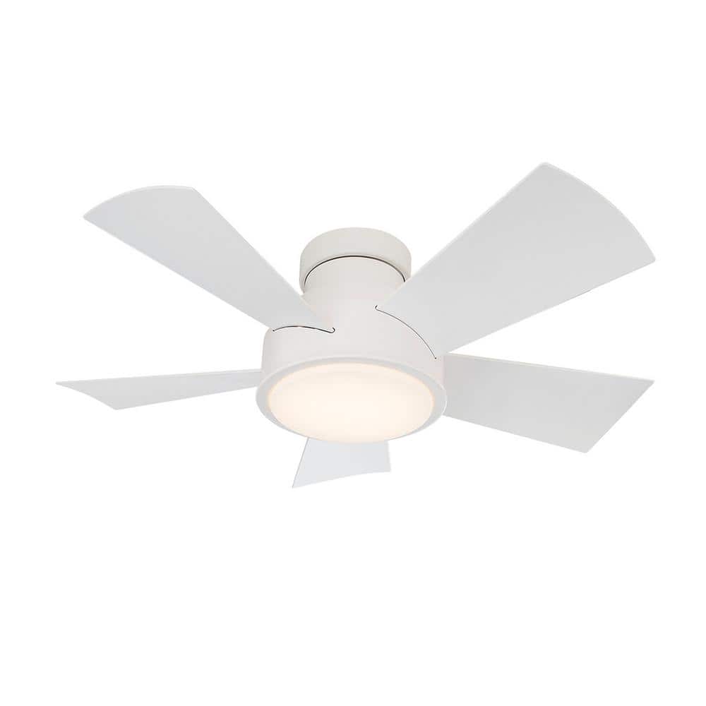 Vox 38" Matte White Smart Flush Mount Ceiling Fan with LED