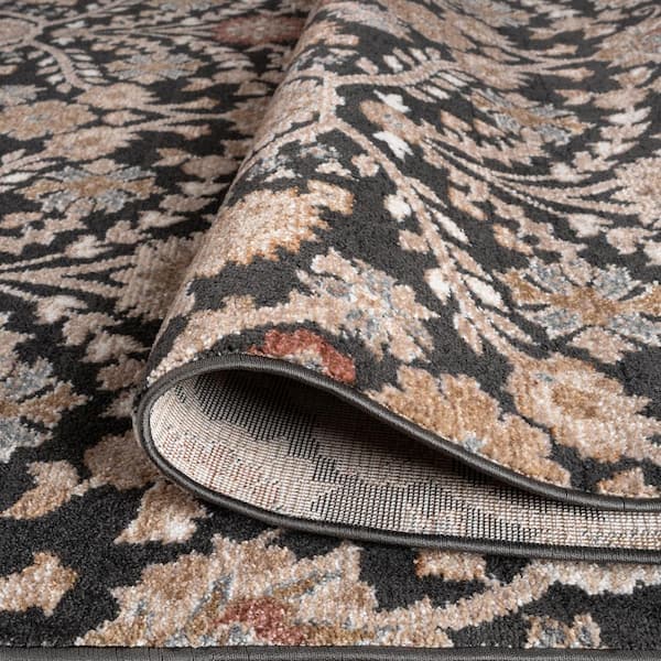 Nepal 3 ft. x 4 ft. Black Floral Scatter Rug