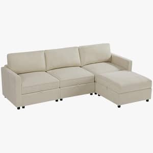 93.3 in. Rectangle Arm 4-Seat Fabric Storage Convertible Sectional Sofa set in Beige