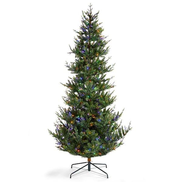 9 ft. Pre-Lit Green Upward Slim Fir Artificial Christmas Tree with 700 Warm White and Multi-color LED Lights