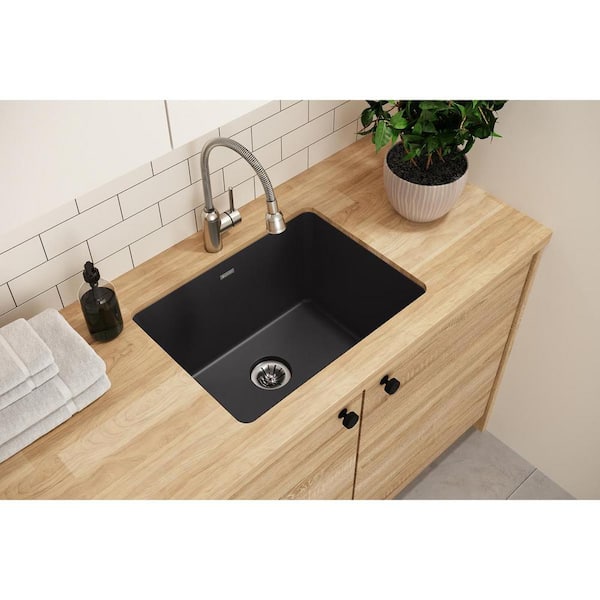 Elkay Quartz Classic Black Quartz 25 in. Single Bowl Undermount Laundry  Sink with Perfect Drain ELGU251912PDBK0 - The Home Depot