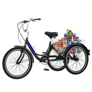 Tricycle 24 in., 3 Wheel 7 Speed Bikes Cruise Trike with Shopping Basket for Adult Tricycle