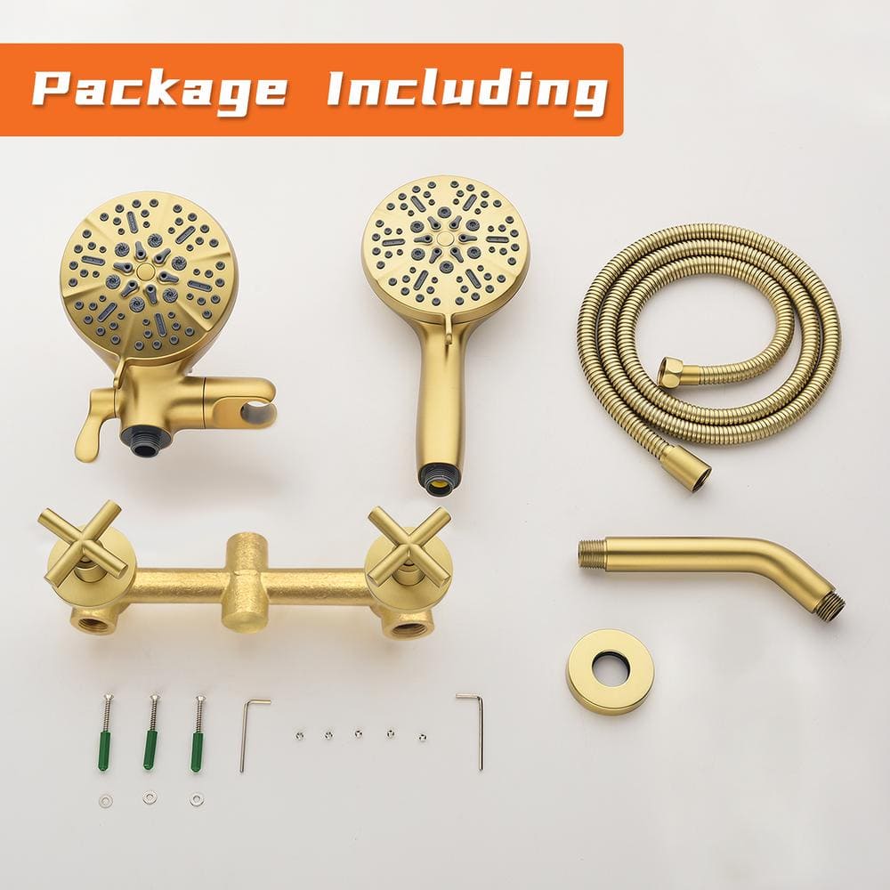 Brushed Gold Double Handle 7-Spray Wall Mounted Shower System