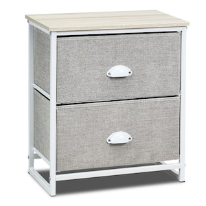 2-Drawer Grey Nightstands Organizer End Table Storage Unit Bedroom