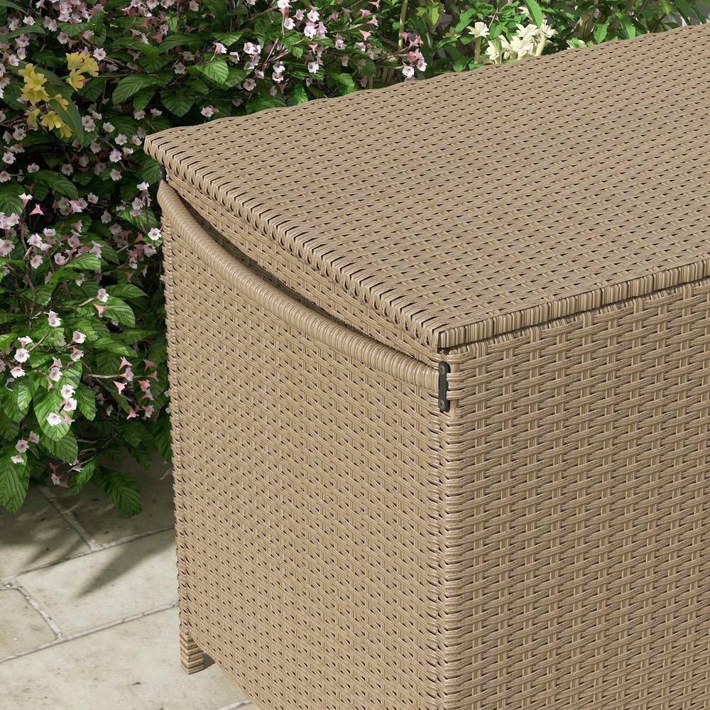 Large Brown Wicker Plastic Deck Box with Wheels