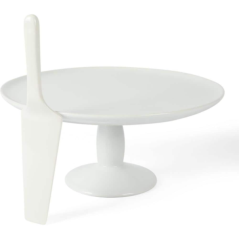 12 in. Single Tier White Ceramic Round Cake Stand with Server *incomplete* 