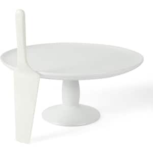 12 in. Single Tier White Ceramic Round Cake Stand with Server